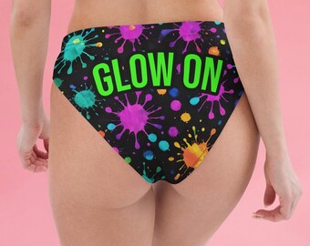 Slip bikini riciclati Glow On, costume da bagno a vita alta, outfit da rave, costumi da bagno