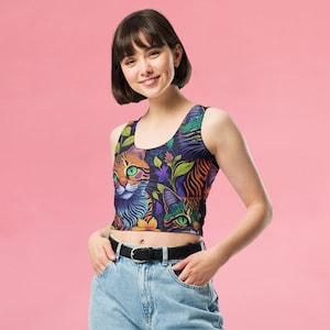 Electric Tabby Flower Crop Tank Top, Rave Outfit, Techno Music Crop Top, House Music Shirt