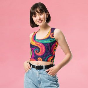 Psychedelic Swirls Cropped Tank Top, Rave Outfit, Techno Music Crop Top, House Music Shirt