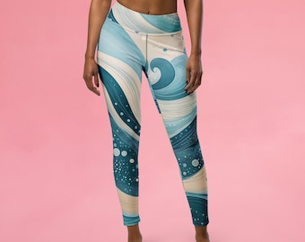 Ocean Wave Delight Yoga Leggings, Rave Outfit, High Waist Women Yoga Pants, Festival Gear, Party, Rave, Gym