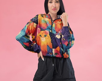 Classic Tie-dye A Womens Cropped Windbreaker, Rave Outfit