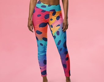 Rainbow Leopard Yoga Leggings, Rave Outfit, High Waist Women Yoga Pants, Festival Gear, Party, Rave, Gym