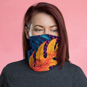 Neon Leopard Leaves Neck Gaiter,  Rave Outfit, Women Men Large Unisex Face Mask, Neck Warmer, Ski Mask
