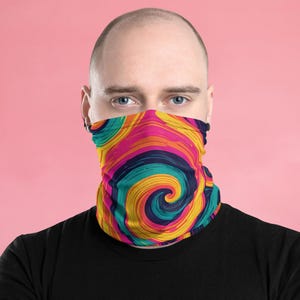 Psychedelic Swirls Neck Gaiter,  Rave Outfit, Women Men Large Unisex Face Mask, Neck Warmer, Ski Mask