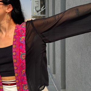 Palestine Embroidery Jacket - Sea Through Black Jacket - Cover Up - Palestinian Embroidery - Palestinian Tatreez Jacket - Gifts For Her image 4