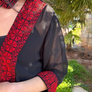 Palestine Embroidery Jacket - Sea Through Black Jacket - Cover Up - Palestinian Embroidery - Palestinian Tatreez Jacket - Gifts For Her image 10