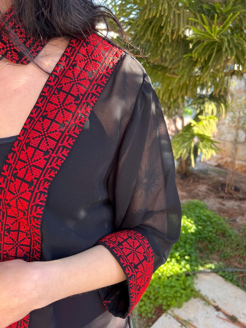 Palestine Embroidery Jacket - Sea Through Black Jacket - Cover Up - Palestinian Embroidery - Palestinian Tatreez Jacket - Gifts For Her image 10