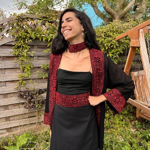 Palestine Embroidery Jacket - Sea Through Black Jacket - Cover Up - Palestinian Embroidery - Palestinian Tatreez Jacket - Gifts For Her image 1
