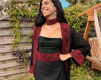 Palestine Embroidery Jacket - Sea Through Black Jacket - Cover Up - Palestinian Embroidery  - Palestinian Tatreez Jacket -  Gifts For Her