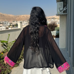 Palestine Embroidery Jacket - Sea Through Black Jacket - Cover Up - Palestinian Embroidery - Palestinian Tatreez Jacket - Gifts For Her image 6
