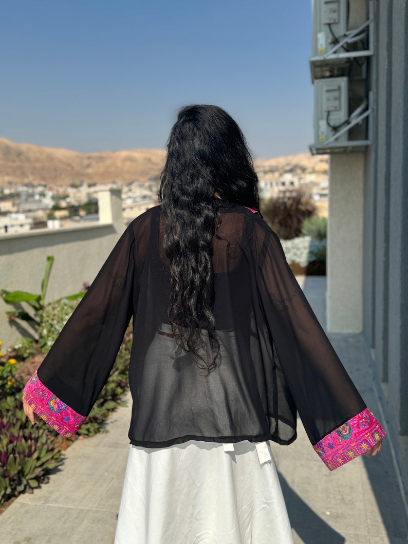 Palestine Embroidery Jacket - Sea Through Black Jacket - Cover Up - Palestinian Embroidery - Palestinian Tatreez Jacket - Gifts For Her image 6