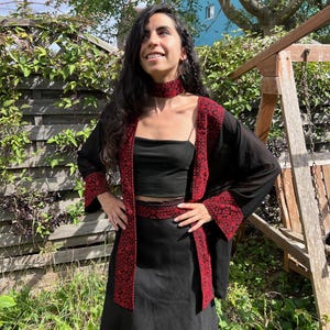 Palestine Embroidery Jacket - Sea Through Black Jacket - Cover Up - Palestinian Embroidery - Palestinian Tatreez Jacket - Gifts For Her image 2