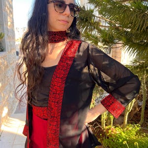 Palestine Embroidery Jacket - Sea Through Black Jacket - Cover Up - Palestinian Embroidery - Palestinian Tatreez Jacket - Gifts For Her image 9