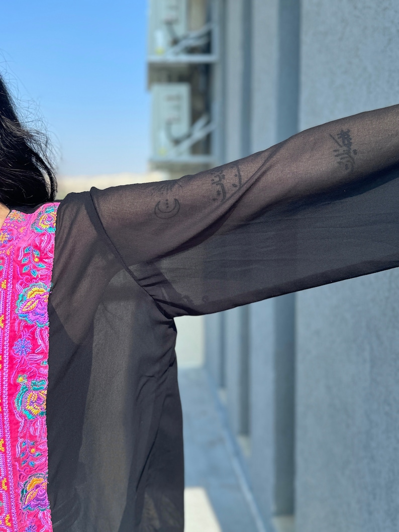 Palestine Embroidery Jacket - Sea Through Black Jacket - Cover Up - Palestinian Embroidery - Palestinian Tatreez Jacket - Gifts For Her image 7