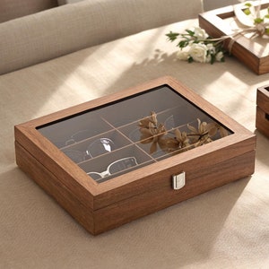 Wooden Eyeglasses Box, Personalized Name Sunglasses Box, 8 Slots Large Glasses Storage Box, Custom Engraving Eyeglass Holder, Birthday Gift