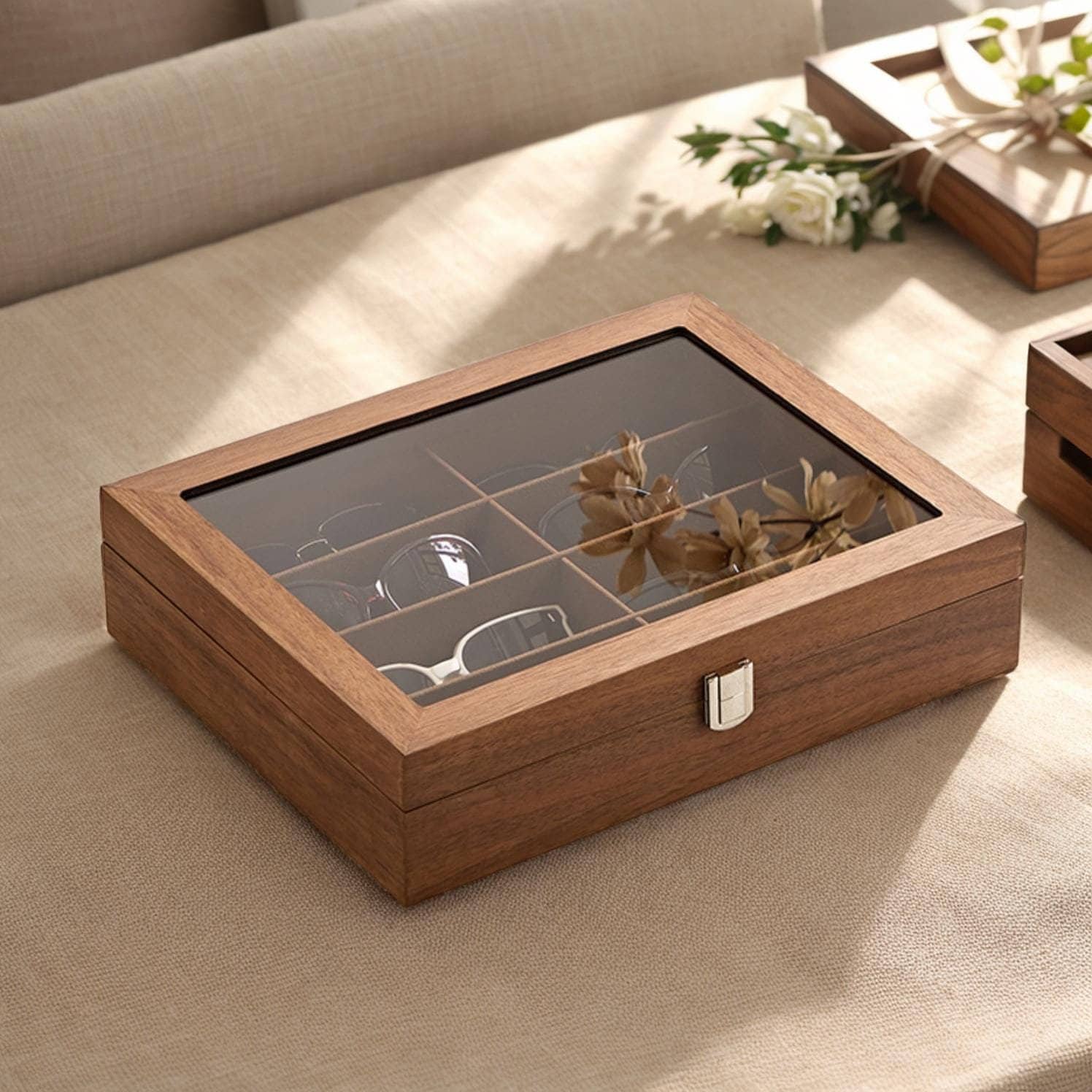 Wooden Eyeglasses Box, Personalized Name Sunglasses Box, 8 Slots Large Glasses Storage Box, Custom Engraving Eyeglass Holder, Birthday Gift