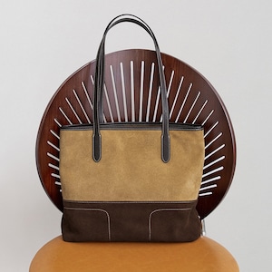 Suede Leather Tote Bag, Large Leather Shoulder Bag, Suede Tote Bag, Commuter Bag