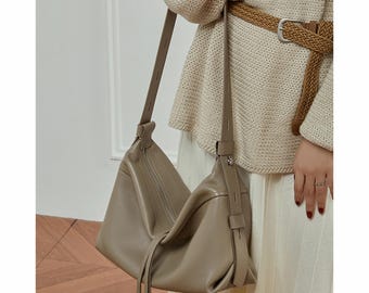 Leather Shoulder Bag, Soft Leather Crossbody Bag, Minimalist Women's Shoulder Bag, Leather Purse