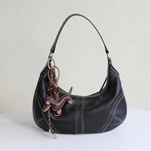Leather Shoulder Bag, Genuine Leather Crossbody Bag, Women&#39;s Half Moon Shoulder Bag
