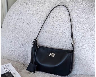 Minimalist Leather Shoulder Bag, Small Women's Leather Underarm Bag, Elegant Leather Bag