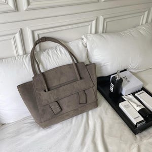Suede Tote Bag, Large Suede Leather Shoulder Bag, Leather Underarm Bag, Elegant Suede Bag
