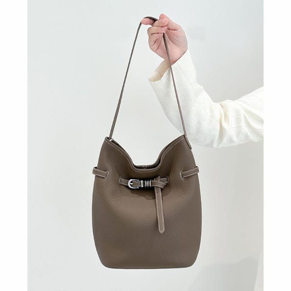 Genuine Leather Shoulder Bag, Leather Bucket Bag, Women's Underarm Bag, Minima Tote Bag