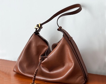 Minimalist Leather Shoulder Bag, Elegant Leather Purse, Soft Leather Underarm Bag, Leather Tote Bag