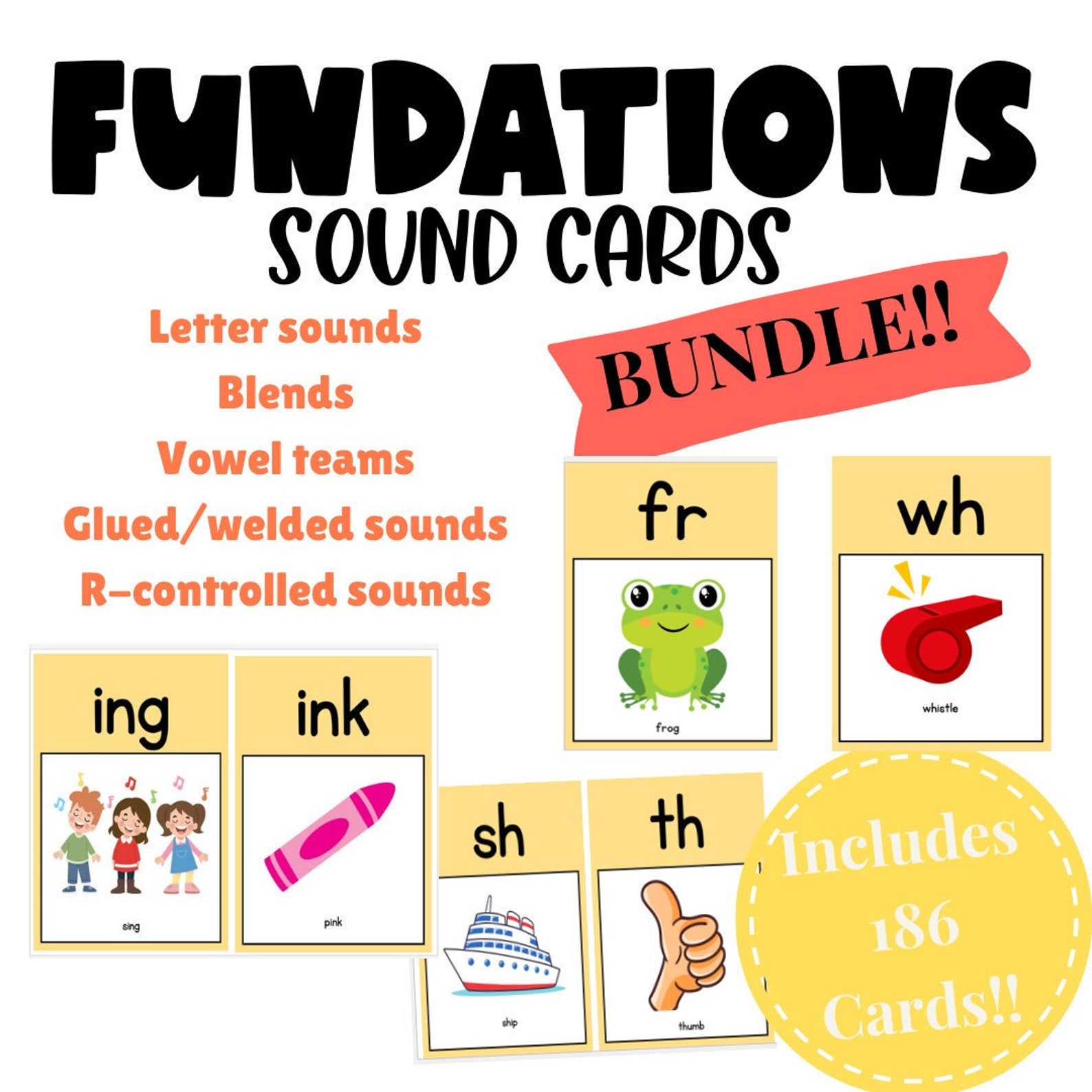 Bundle of Fundations Inspired Sound Cards Phonics Blends Digraphs Vowel ...