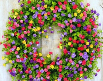 Frühlings-Sommer-Türkranz, Wildblumenkranz für die Haustür, handgemachter Frühlingskranz, künstliche Gänseblümchen-Blumen-Außenkranz, Hochzeitsdekoration
