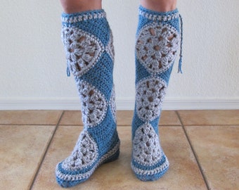 Tall Muk Luks - Slipper Socks - Crocheted Socks - Slippers - Boots - PDF Crochet Pattern