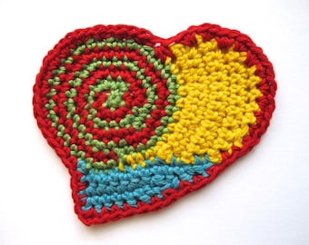 Folk Art Heart - Coaster and Appliqué - PDF Crochet Pattern
