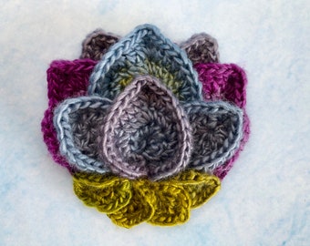 Lotus Flower Appliqué Crochet Pattern - Crocheted Flower - Crochet Applique - Crochet Round Motif - Lotus Flower - PDF Crochet Pattern