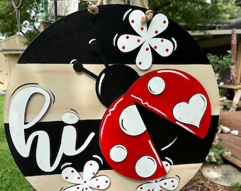 Hand Painted Ladybug Door Hanger: 3D Spring Wreath