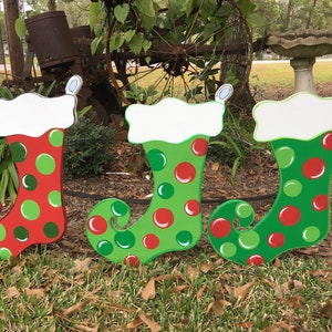 Christmas yard art, stockings yard art, Christmas decorations, Christmas yard decor, Christmas yard art