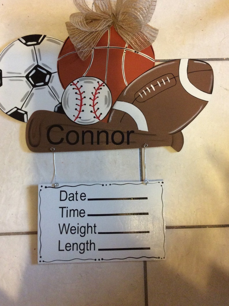 Baby door hanger wood door hanger Sports baby announcement Etsy
