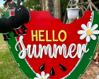 Front door decor, Summer decorations, Summer door hanger,  wood door hanger, door decorations, Watermelon door hanger,