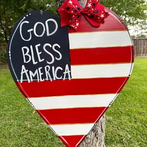 Front door decor, Patriotic heart door  hanger, wood door decor, patriotic door hanger, Patriotic summer door hanger