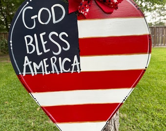 Front door decor, Patriotic heart door  hanger, wood door decor, patriotic door hanger, Patriotic summer door hanger