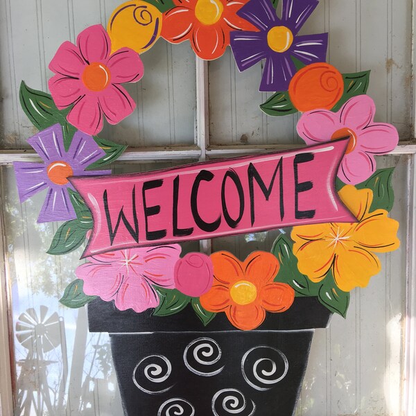 Front door decor, spring flowers door hanger , flower bouquet, spring door hanger, summer door hanger