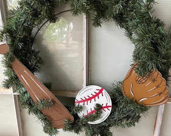 Baseball and bat wreath attachment, wreath sign, Wreath embellishment, DYI wreath attachment, front door decor,  sport wreath attachment