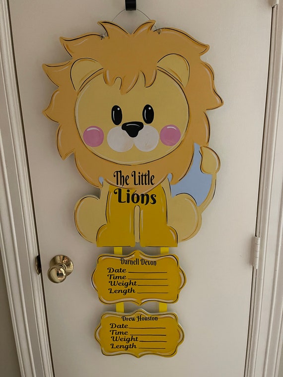Lion Baby Door Hanger Hospital Door Sign Birth Announcement Etsy
