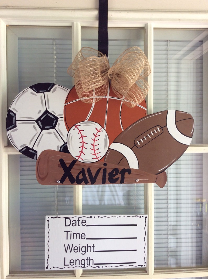 Baby door hanger wood door hanger Sports baby announcement Etsy