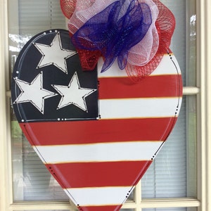 Front door decor, Patriotic heart door  hanger, wood door decor, patriotic door hanger, Patriotic summer door hanger