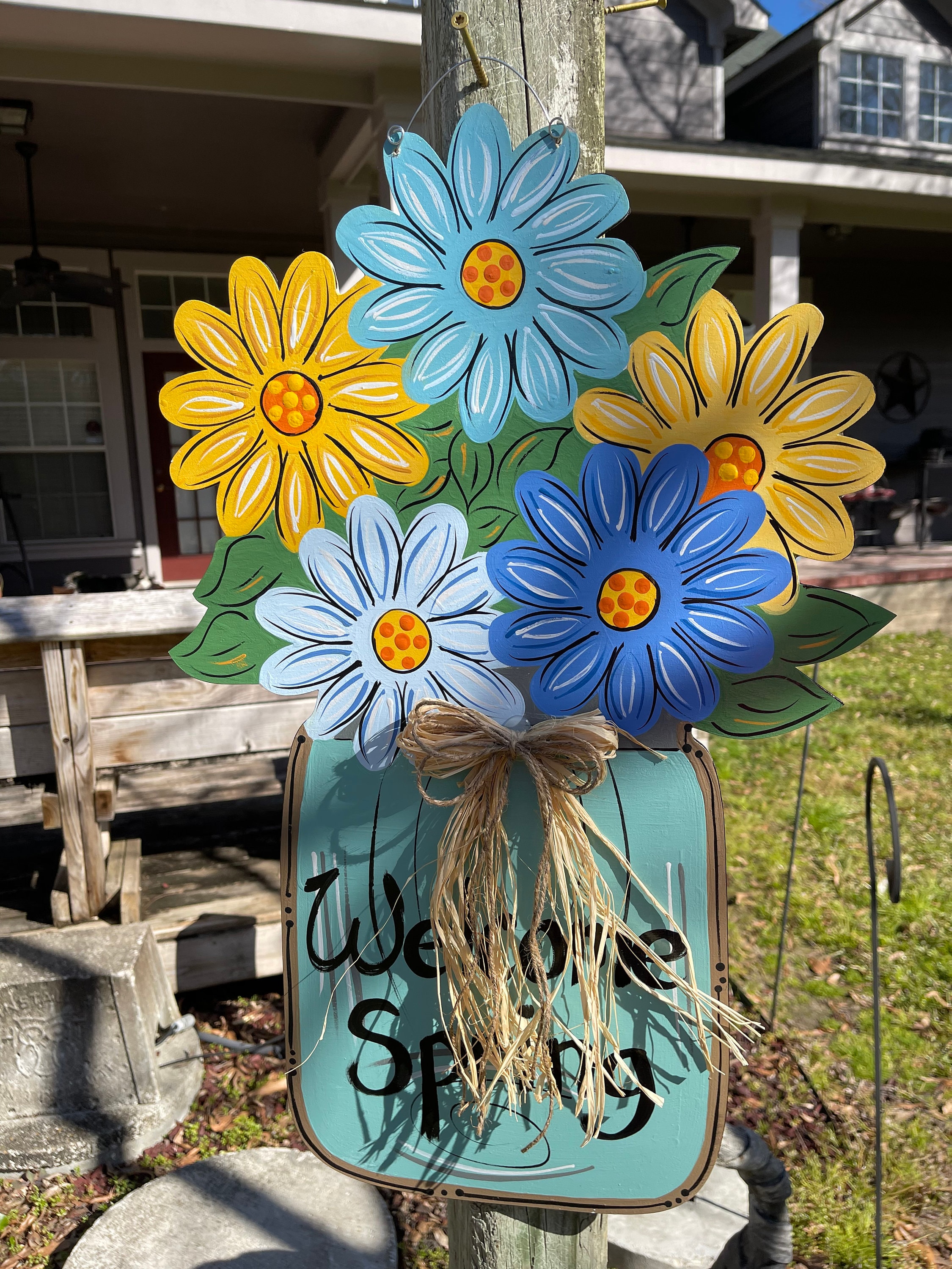Floral Bouquet Door Hanger: Spring Summer Wreath, Year Long Door