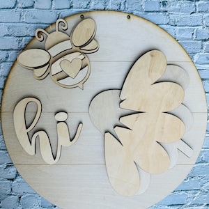 DIY wood blanks, unfinished wood blanks, bumble bee wood blank, DIY wood round. DIY party blanks, bumble bee door hanger, spring door hanger