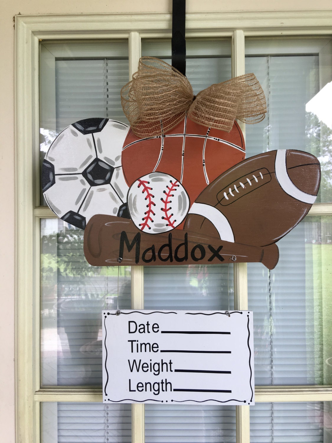Baby door hanger wood door hanger Sports baby announcement Etsy