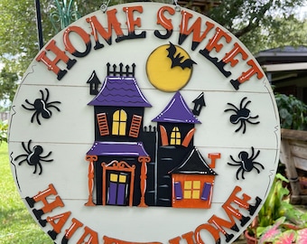 Front door decor, Halloween decorations, Halloween door hanger, Halloween wood sign