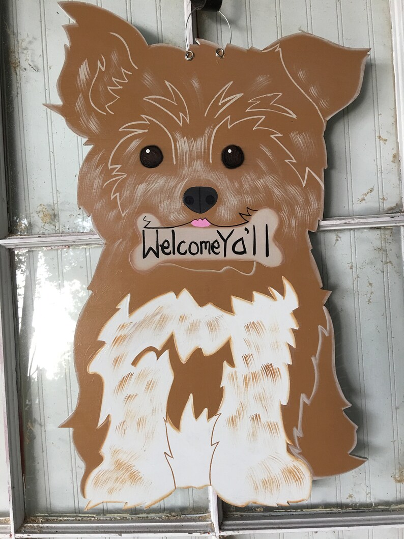Front door decor Yorkie dog hanger Yorkie door hanger dog Etsy