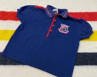 Polo azul marino para niño pequeño, talla 5, años 90, Osh Kosh Yacht Club, fabricado en EE. UU.