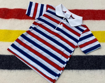 Polo de rayas multicolor para niño pequeño, talla 4T, años 70, fabricado en EE. UU.